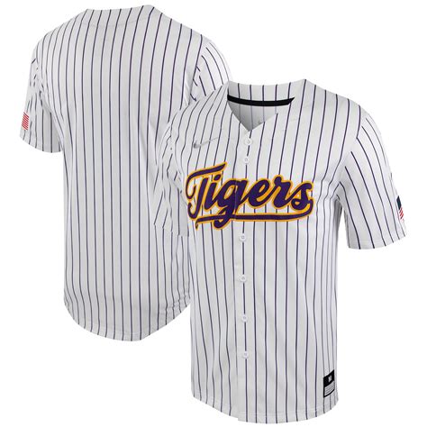 Men's Nike White/Purple LSU Tigers Pinstripe Replica Full